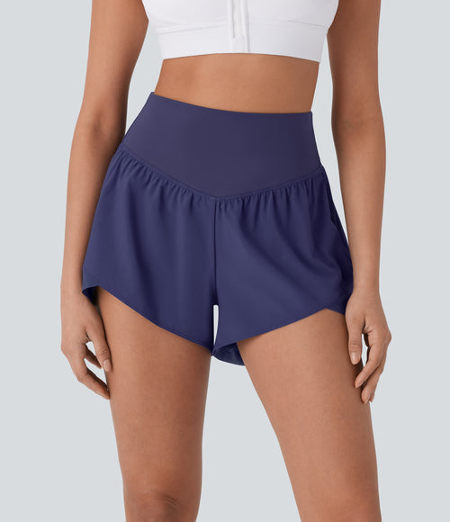 Schnelltrocknende Yoga-Shorts mit hoher Taille, überkreuztem Saum und Tasche