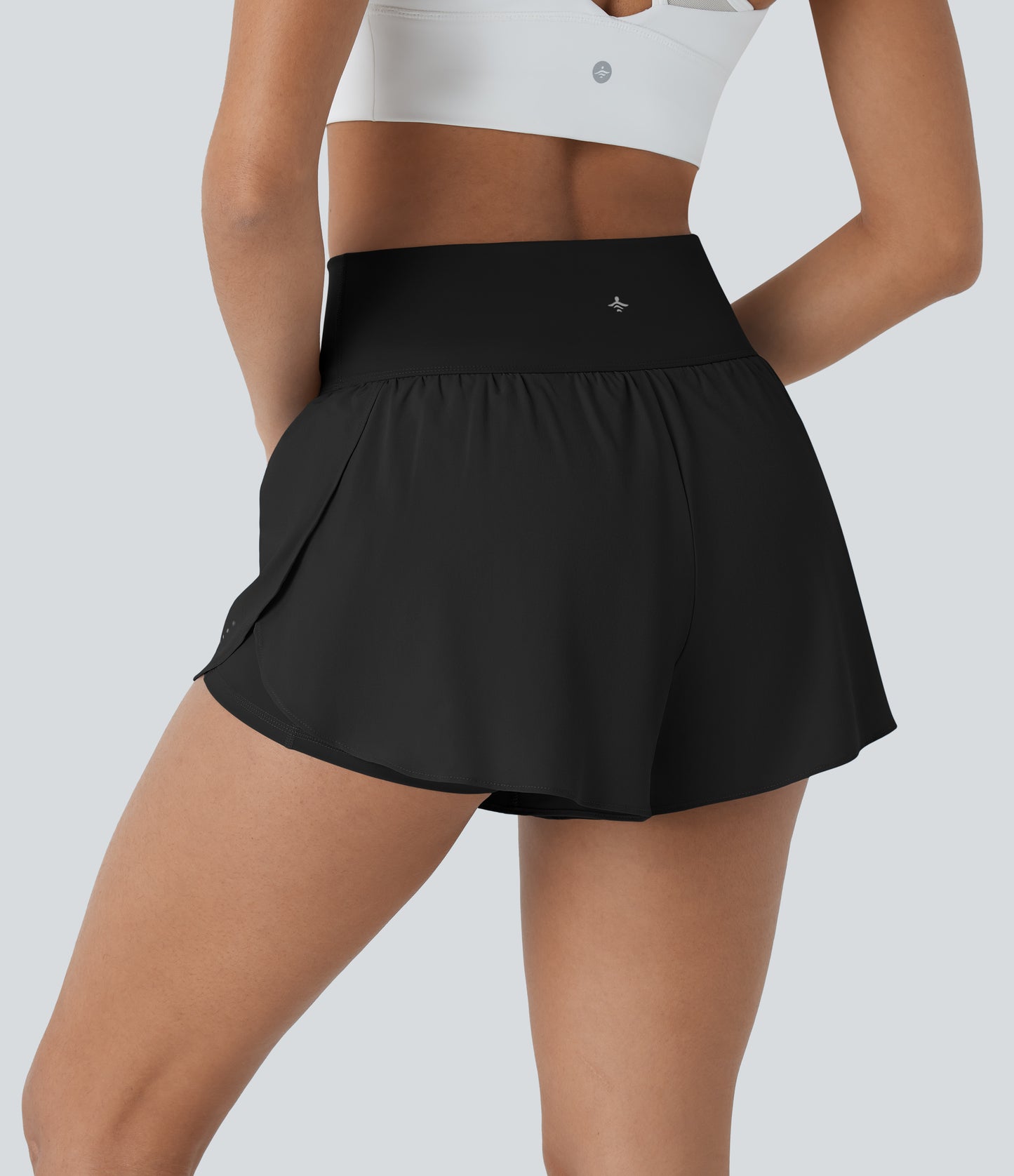 QuickDry Laufshorts mit hoher Taille, reflektierenden Punkten, überkreuztem Saum und 2-in-1-Taschen