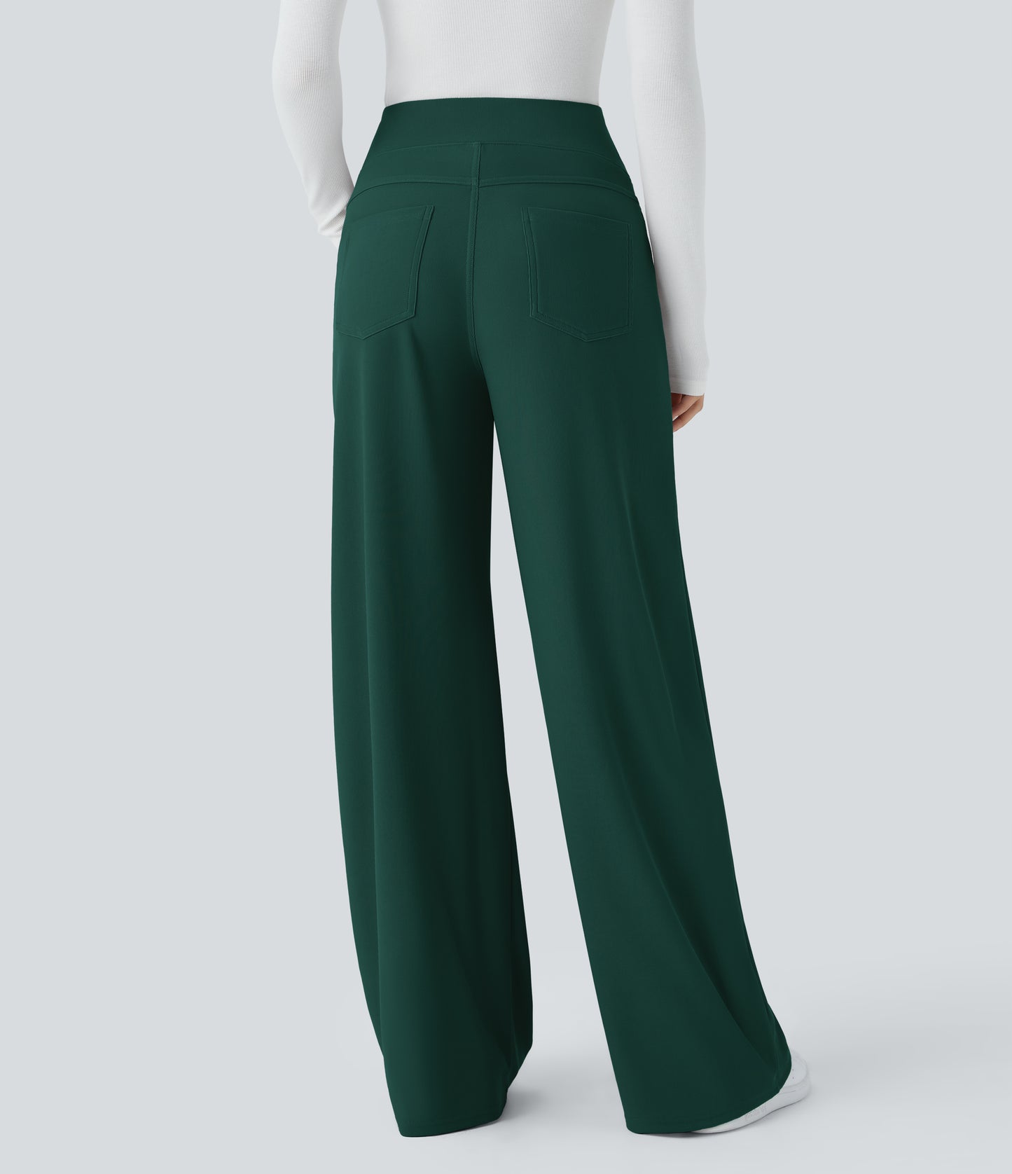 High Waisted Tummy Control Pockets Wide Leg Micro Waffle Work Pants
