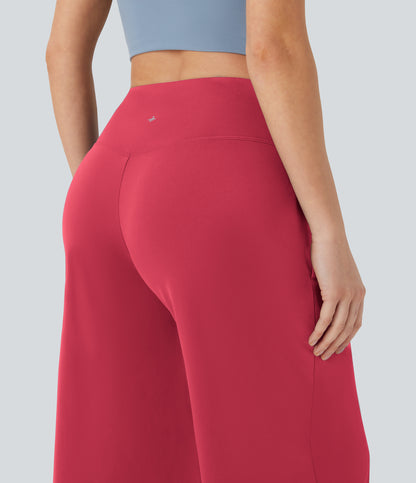 High Waisted Wide Leg Cool Touch Yoga Pedal Pusher Pants with Pockets