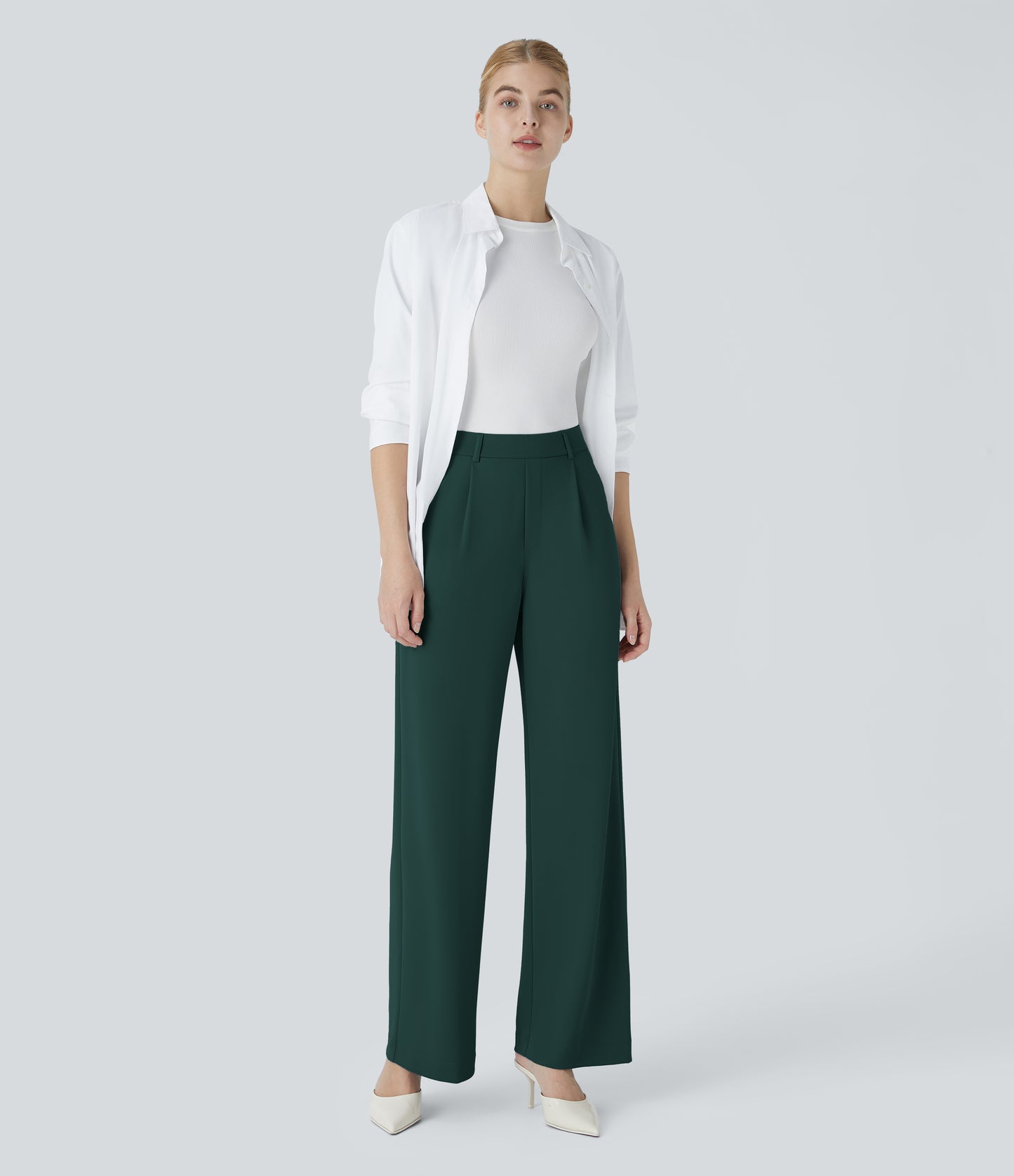 High Waisted Pocket Straight Leg Crepe Work Pants