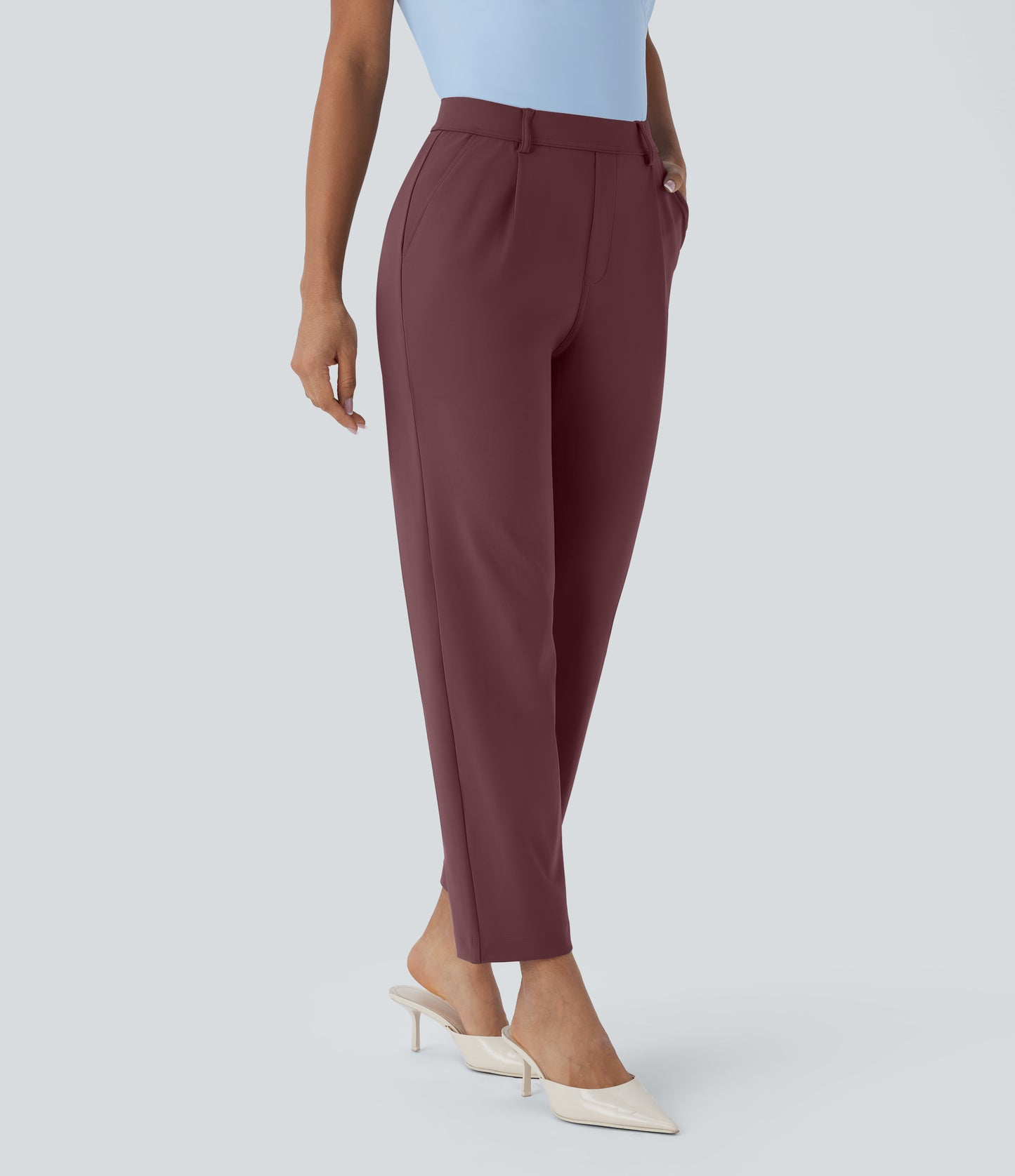 High Waisted Pocket Ankle Length Tapered Work Pants