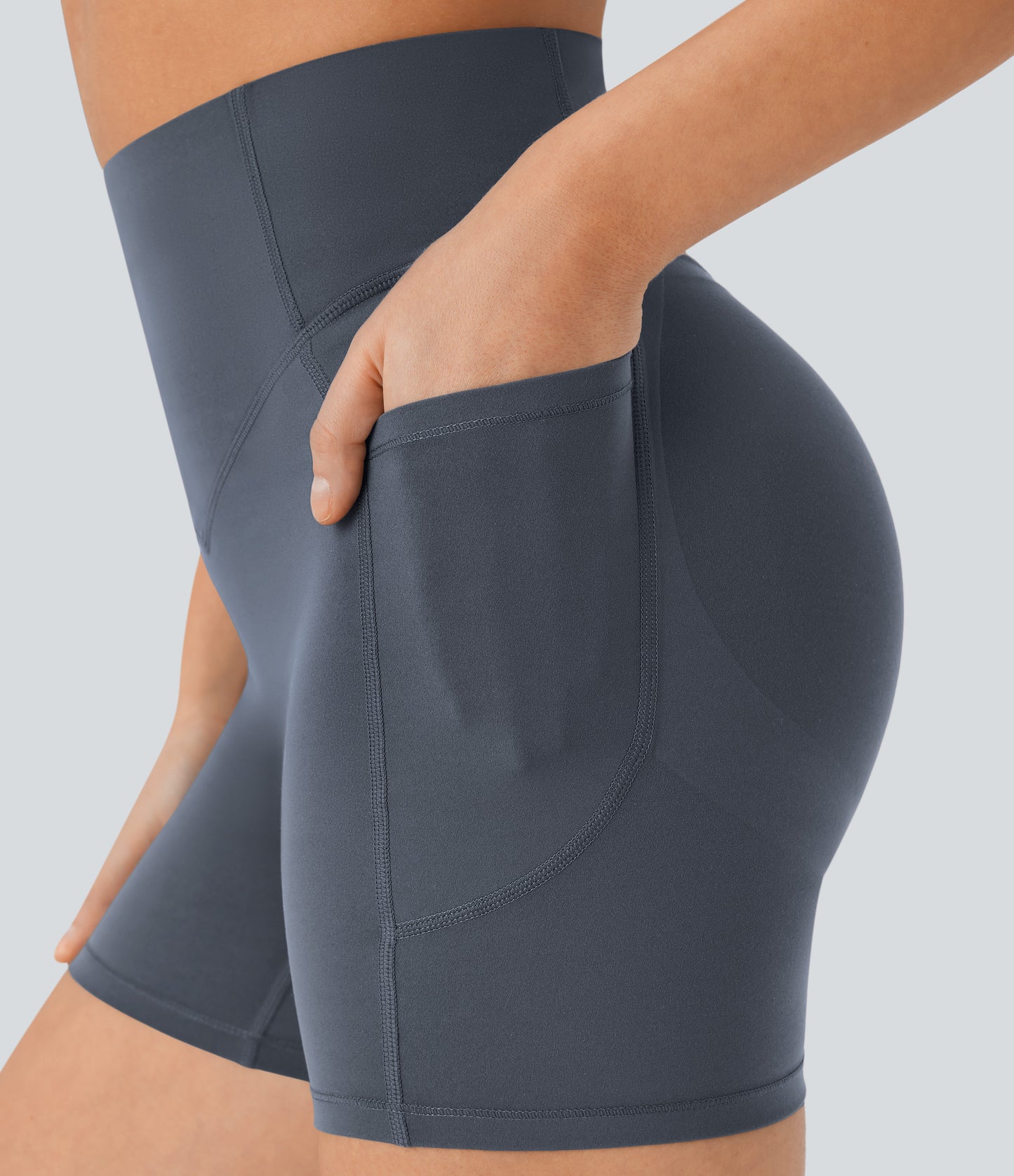 Høy midje, skrumpet rumpeløftende, magekontroll, formende sidelommer, treningsbiker-shorts 12,5 cm
