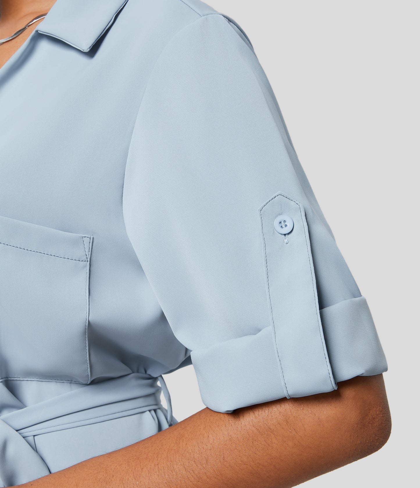 Roll Up Sleeve Belted Relaxed Work Shirt Dress