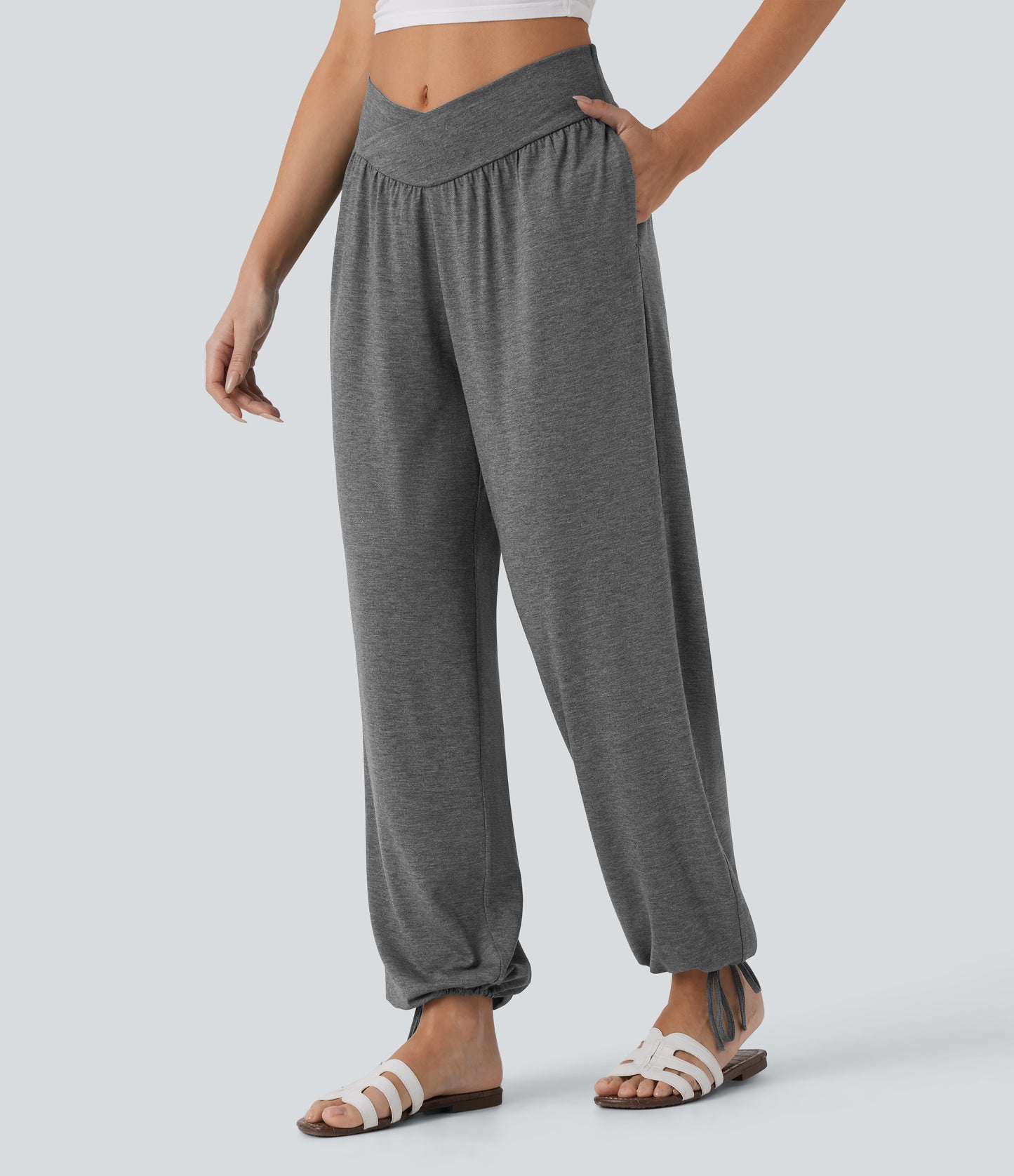 High Waisted Pocket Drawstring Casual Joggers