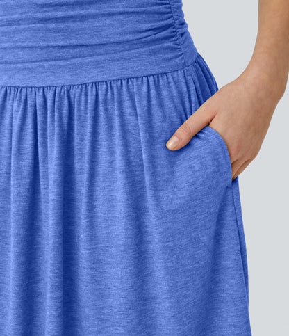 High Waisted Ruched Pocket Flowy Skirt