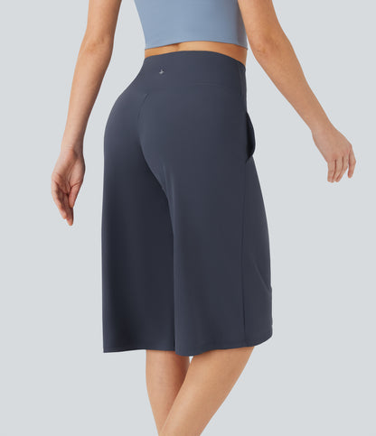 High Waisted Wide Leg Cool Touch Yoga Pedal Pusher Pants with Pockets