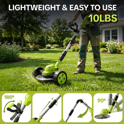 🔥💪Effortlessly Mow Your Lawn 🌿21V 3-in-1 Cordless Trimmer Edger Mini Mower (Batteries Included)