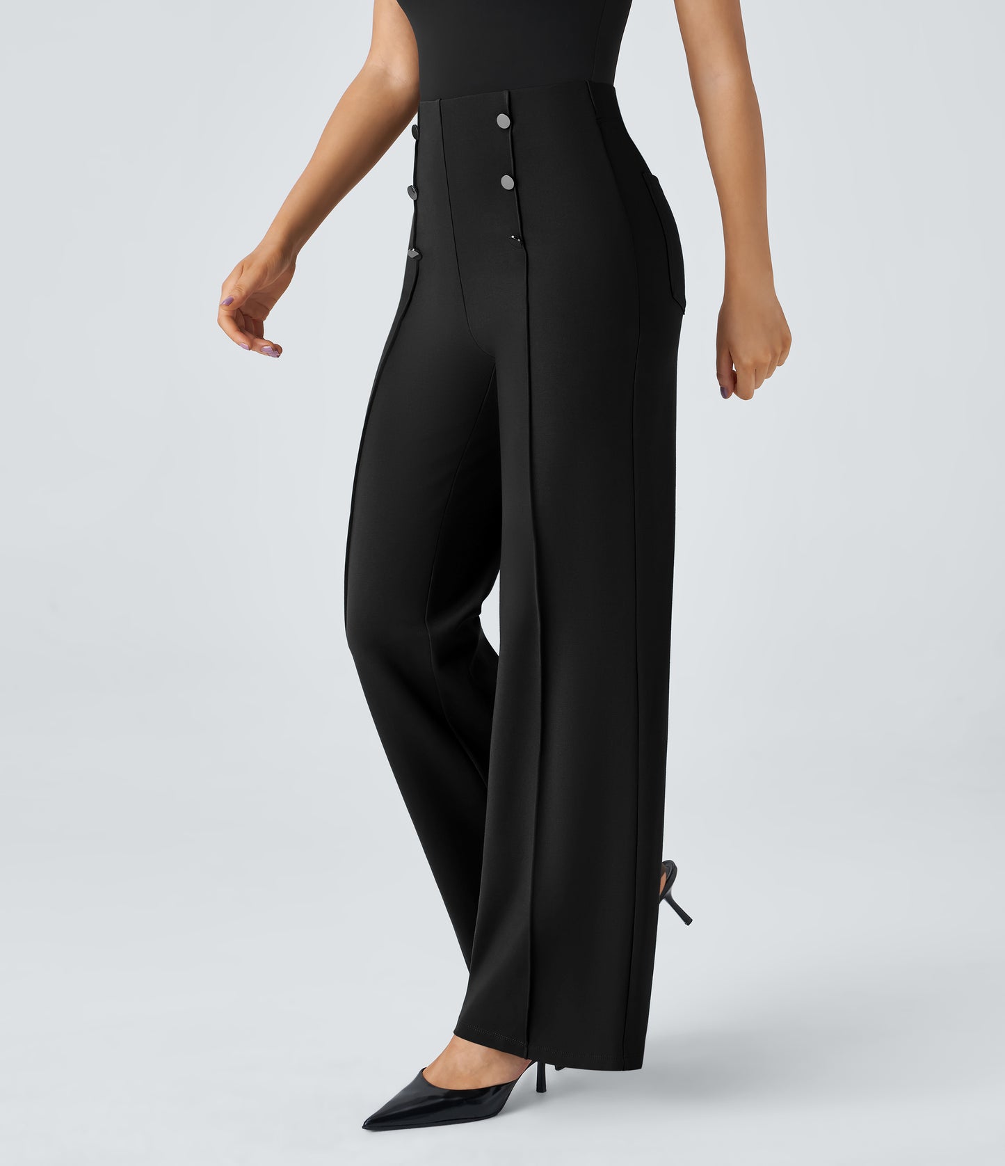 High Waisted Pocket Wide Leg Work Pants