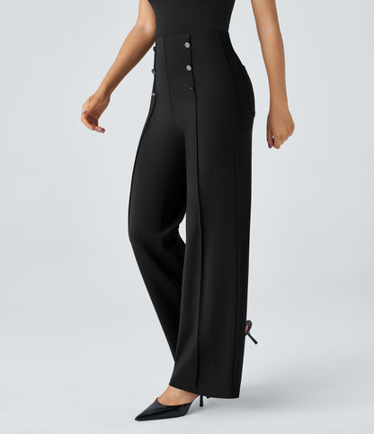 High Waisted Pocket Wide Leg Work Pants