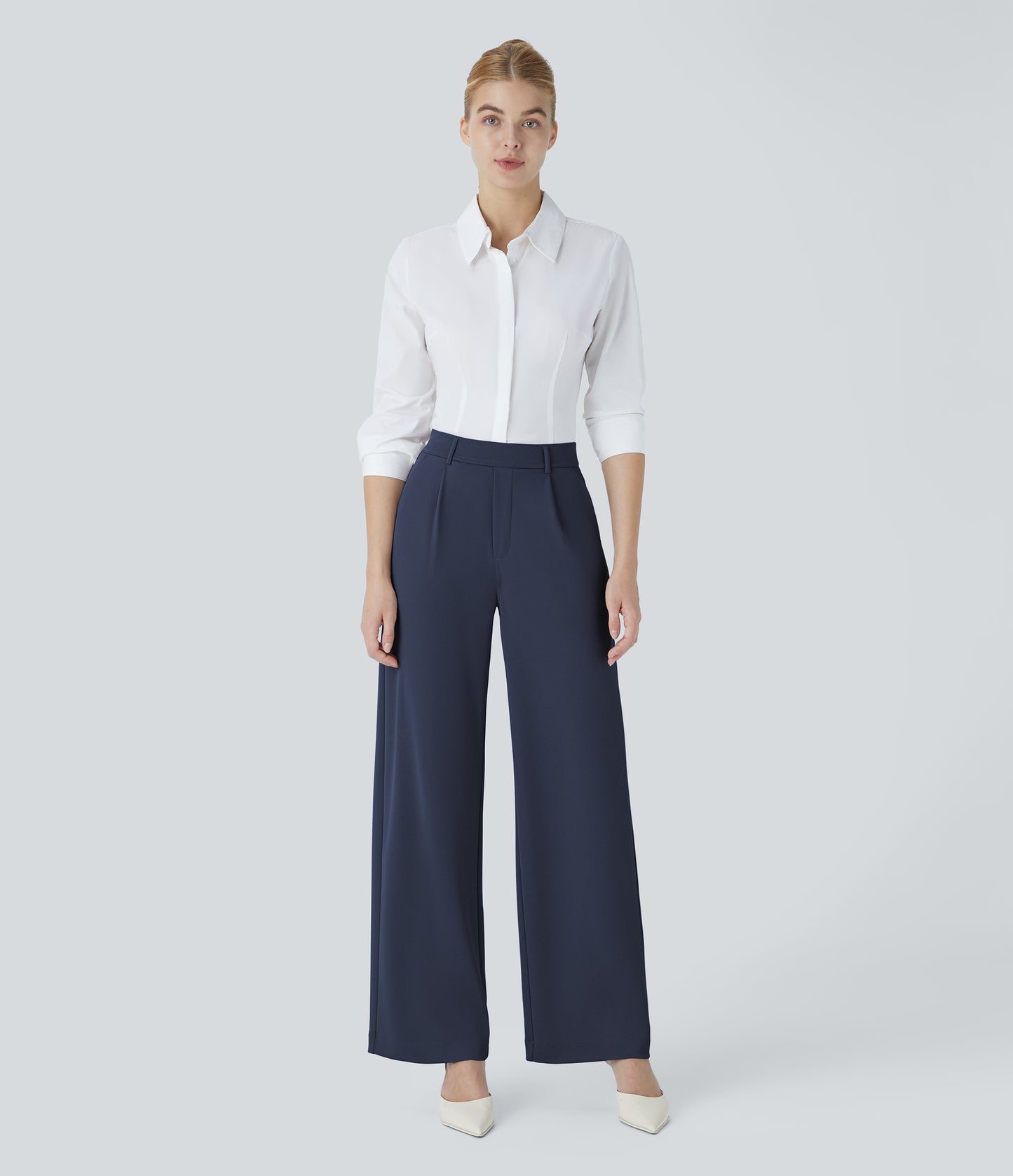 High Waisted Pocket Straight Leg Crepe Work Pants