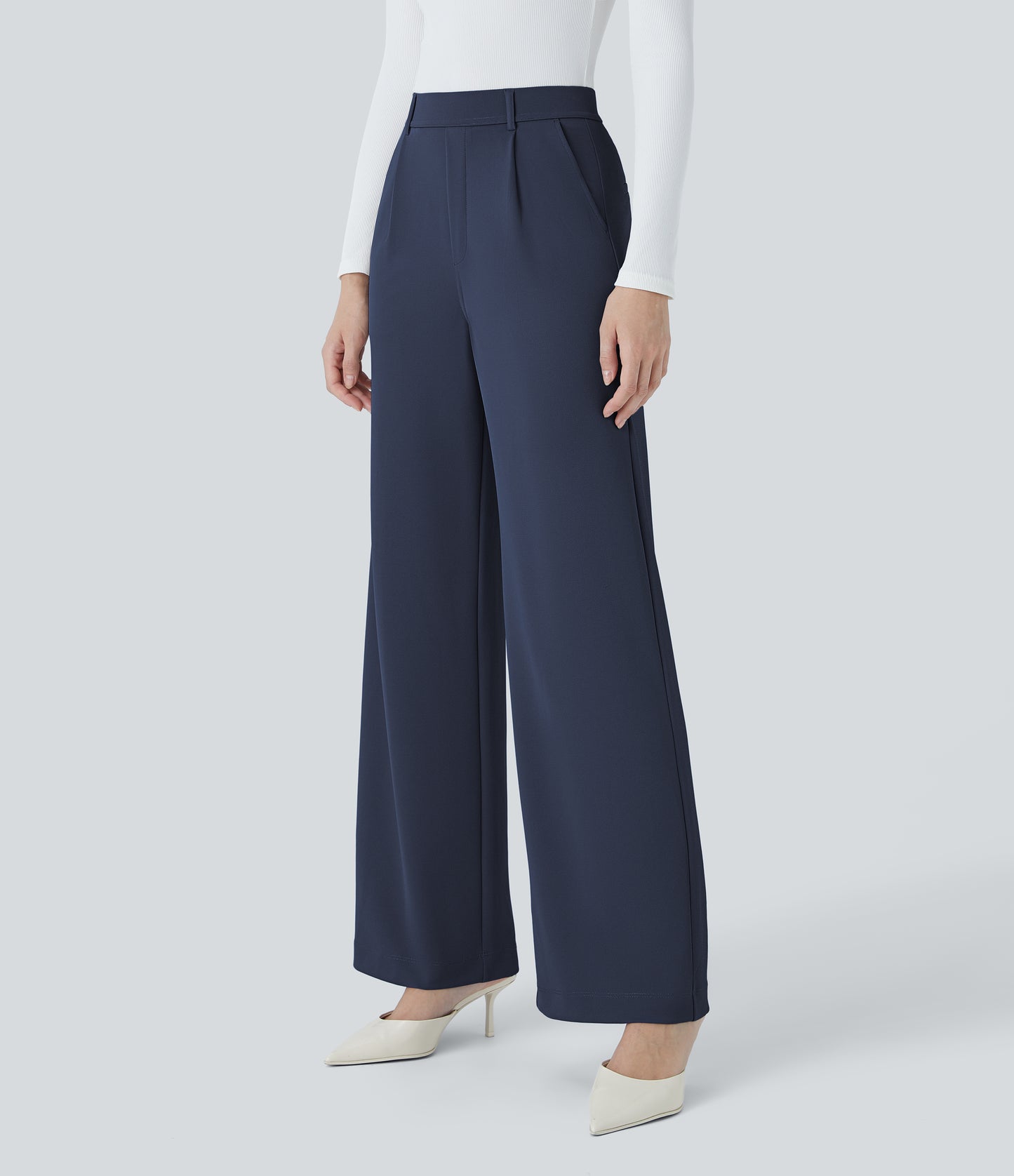 High Waisted Pocket Straight Leg Crepe Work Pants