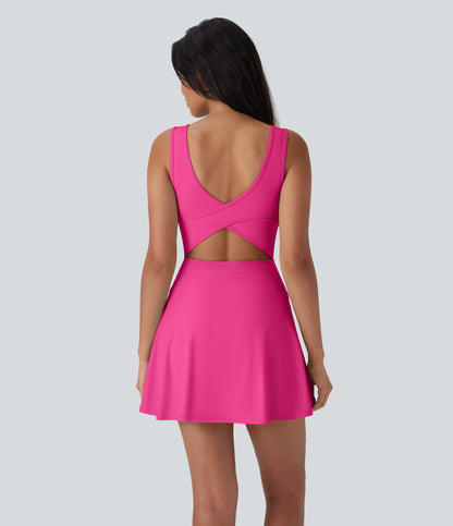 U Neck 2-in-1 Pocket Mini Cool Touch Dance Active Dress-Easy Peezy