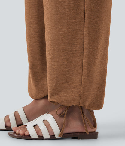 High Waisted Pocket Drawstring Casual Joggers