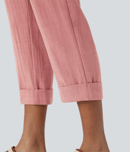 High Waisted Zipper Pocket Capri Linen-Feel Pants