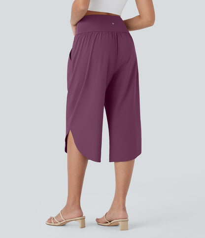 High Waisted Crossover Pocket Quick Dry Capri Pants