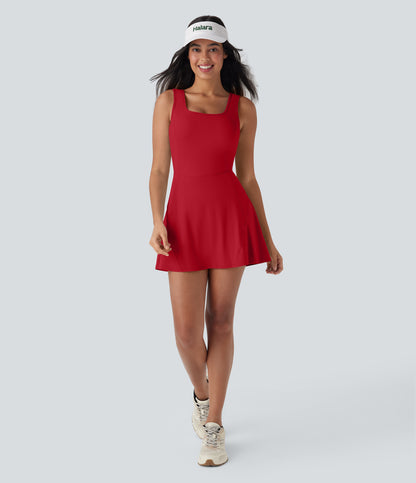 U Neck 2-in-1 Pocket Mini Cool Touch Dance Active Dress-Easy Peezy