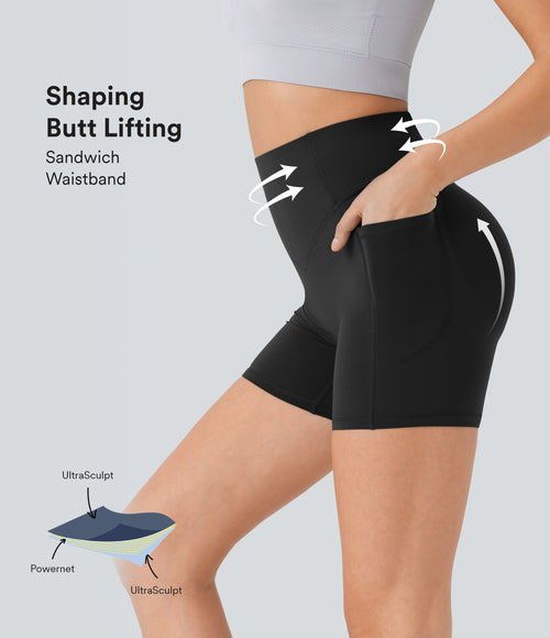 Høy midje, skrumpet rumpeløftende, magekontroll, formende sidelommer, treningsbiker-shorts 12,5 cm