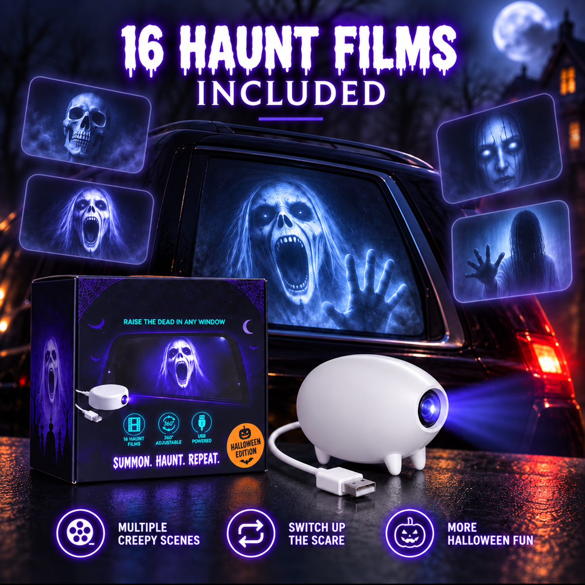 🎃 Halloween Window Projector 👻 12 Spooky Films USB Powered Holiday Decor