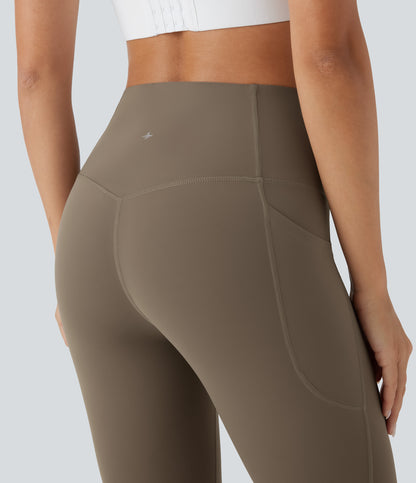 Hoch taillierte, bauchkontrollierende, integrierte Unterwäsche, antibakterielle, formende 7/8-Workout-Leggings mit Taschen