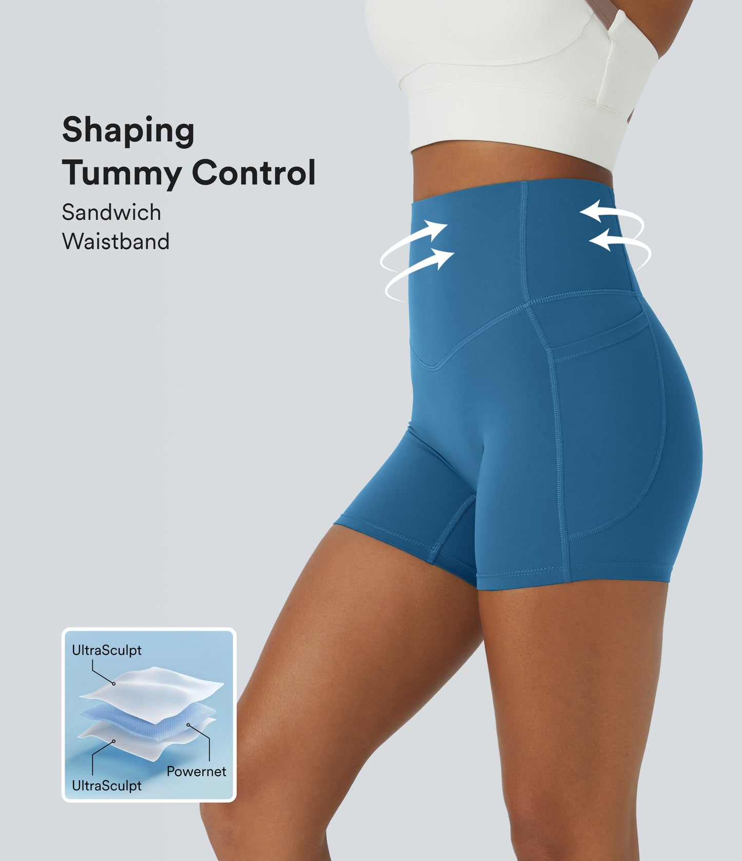 Høy midje magekontroll sidelommer formende treningsbiker shorts 12,5 cm