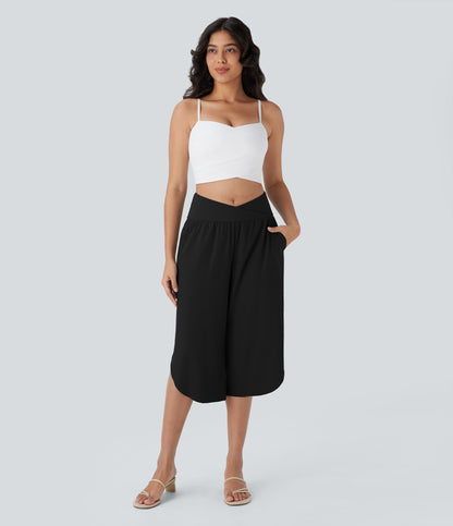 High Waisted Crossover Pocket Quick Dry Capri Pants