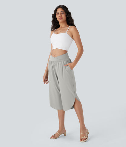 High Waisted Crossover Pocket Quick Dry Capri Pants