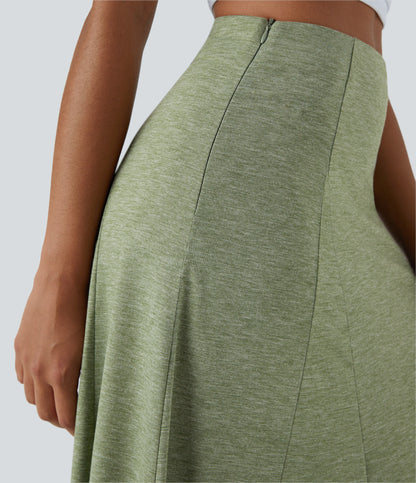 High Waisted Side Zipper Maxi Casual Flare Skirt