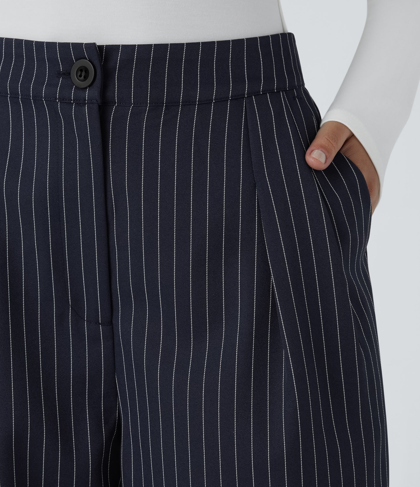 High Waisted Zipper Pocket Wide Leg Striped Work Pants