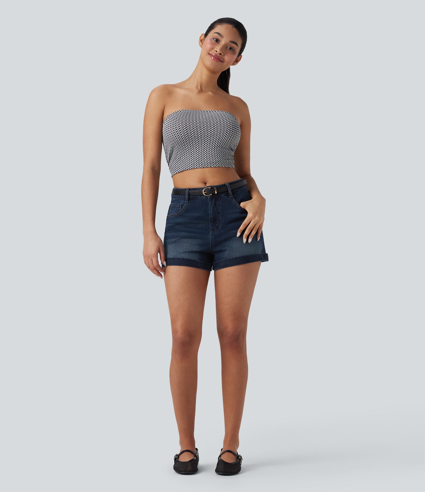 Mellomhøy midje med glidelåslommer og casual denimshorts 7,5 cm