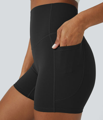 Høy midje magekontroll sidelommer formende treningsbiker shorts 12,5 cm