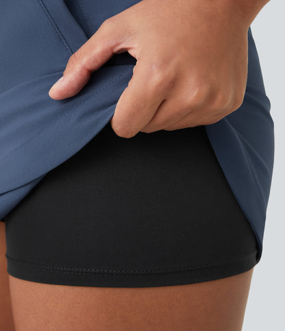 High Waisted Drawstring Pocket 2-in-1 Curved Hem Mini Golf Skirt