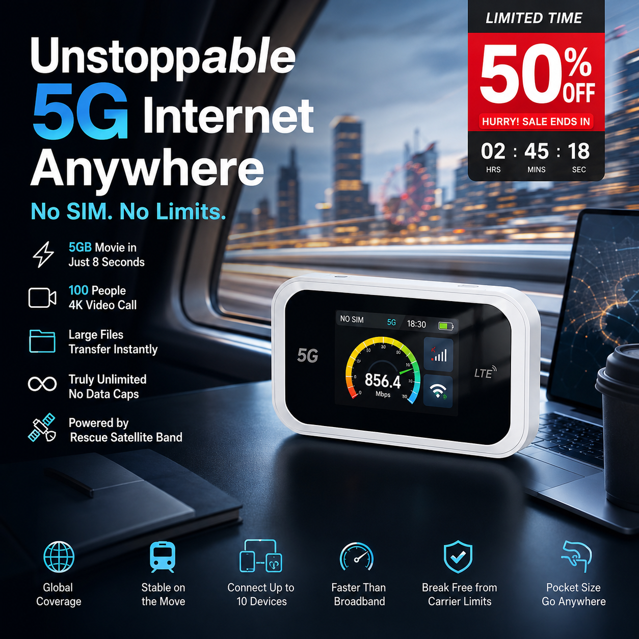 2026 HOT SALE50K+ SOLD! 50% OFF! Mobile Hotspot – Portable WiFi, full coverage anywhere. No contract, no setup. Stay connected on the go!