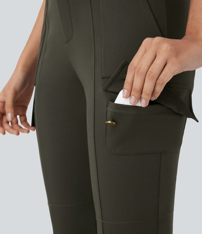High Waisted Zipper Pockets Solid Skinny Pedal Pusher Casual Cargo Pants
