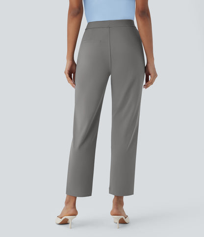 High Waisted Pocket Ankle Length Tapered Work Pants