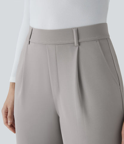 High Waisted Pocket Straight Leg Crepe Work Pants
