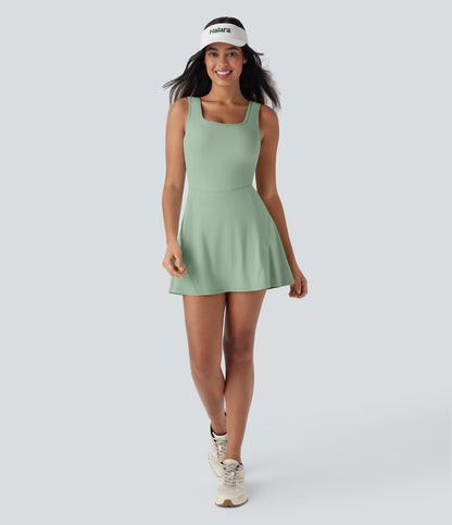 U Neck 2-in-1 Pocket Mini Cool Touch Dance Active Dress-Easy Peezy