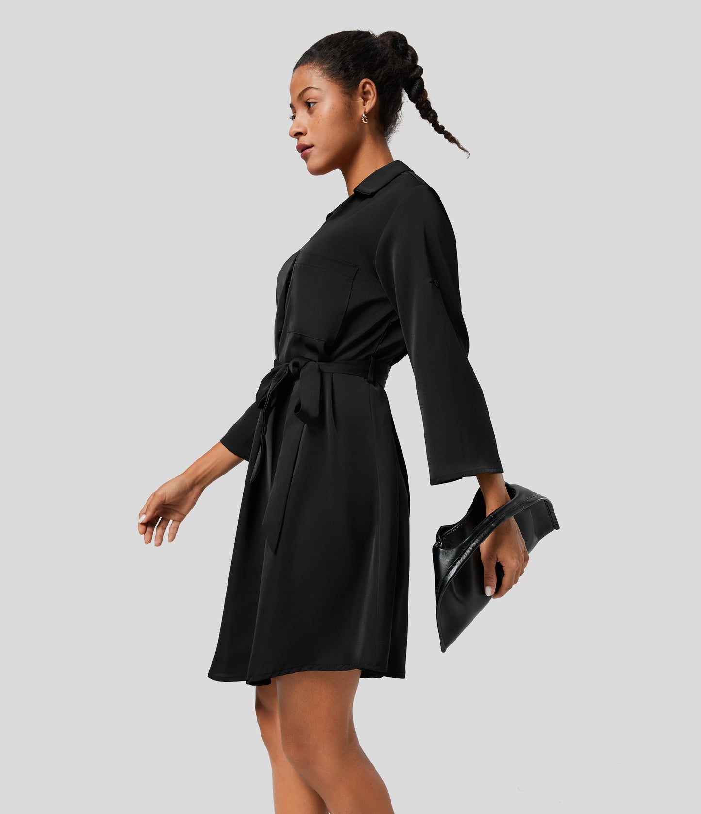 Roll Up Sleeve Belted Relaxed Work Shirt Dress