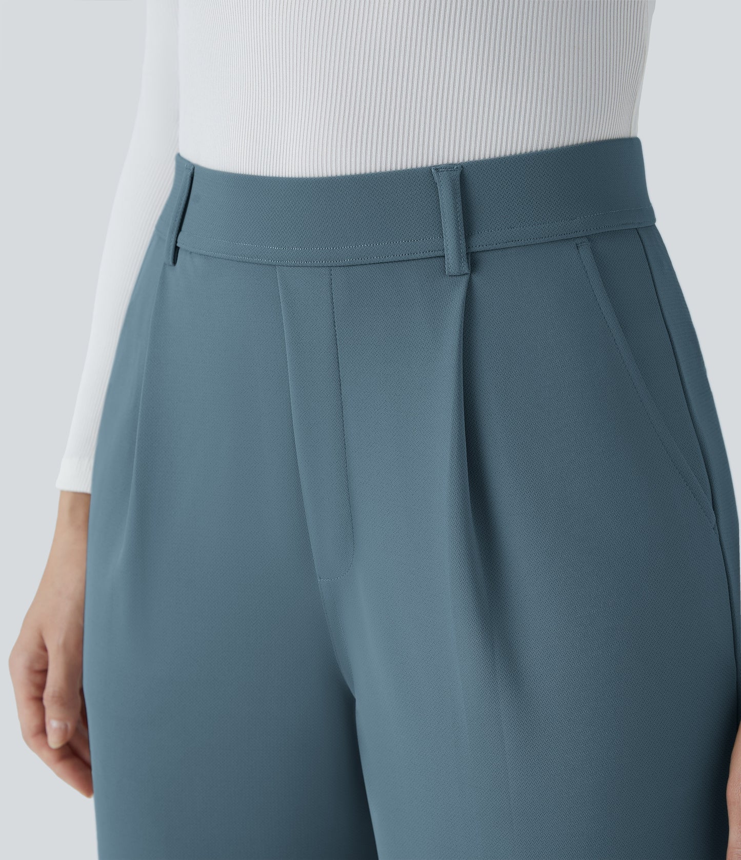 High Waisted Pocket Straight Leg Crepe Work Pants