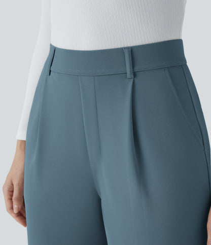 High Waisted Pocket Straight Leg Crepe Work Pants