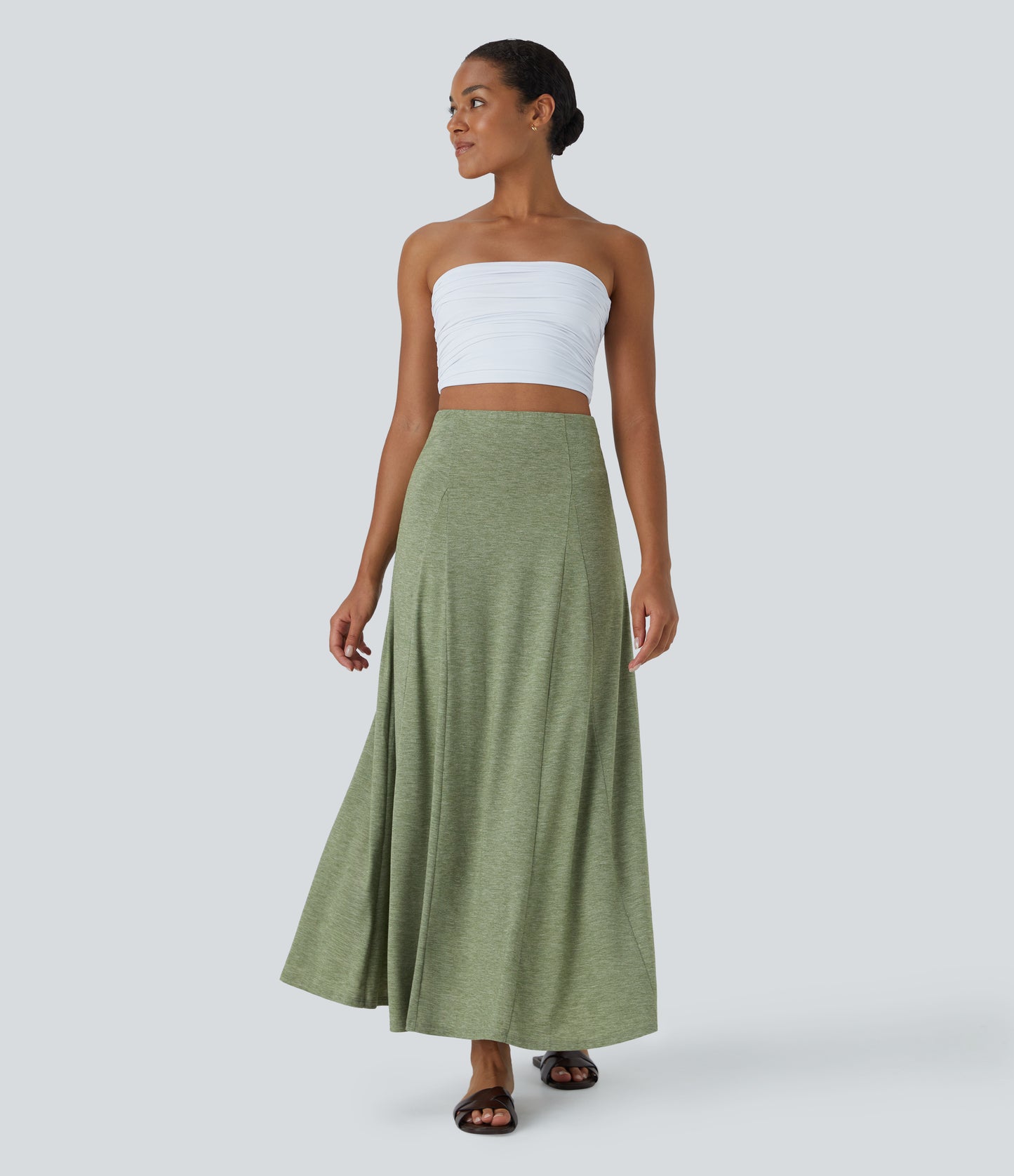 High Waisted Side Zipper Maxi Casual Flare Skirt