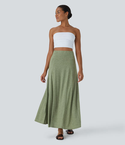 High Waisted Side Zipper Maxi Casual Flare Skirt