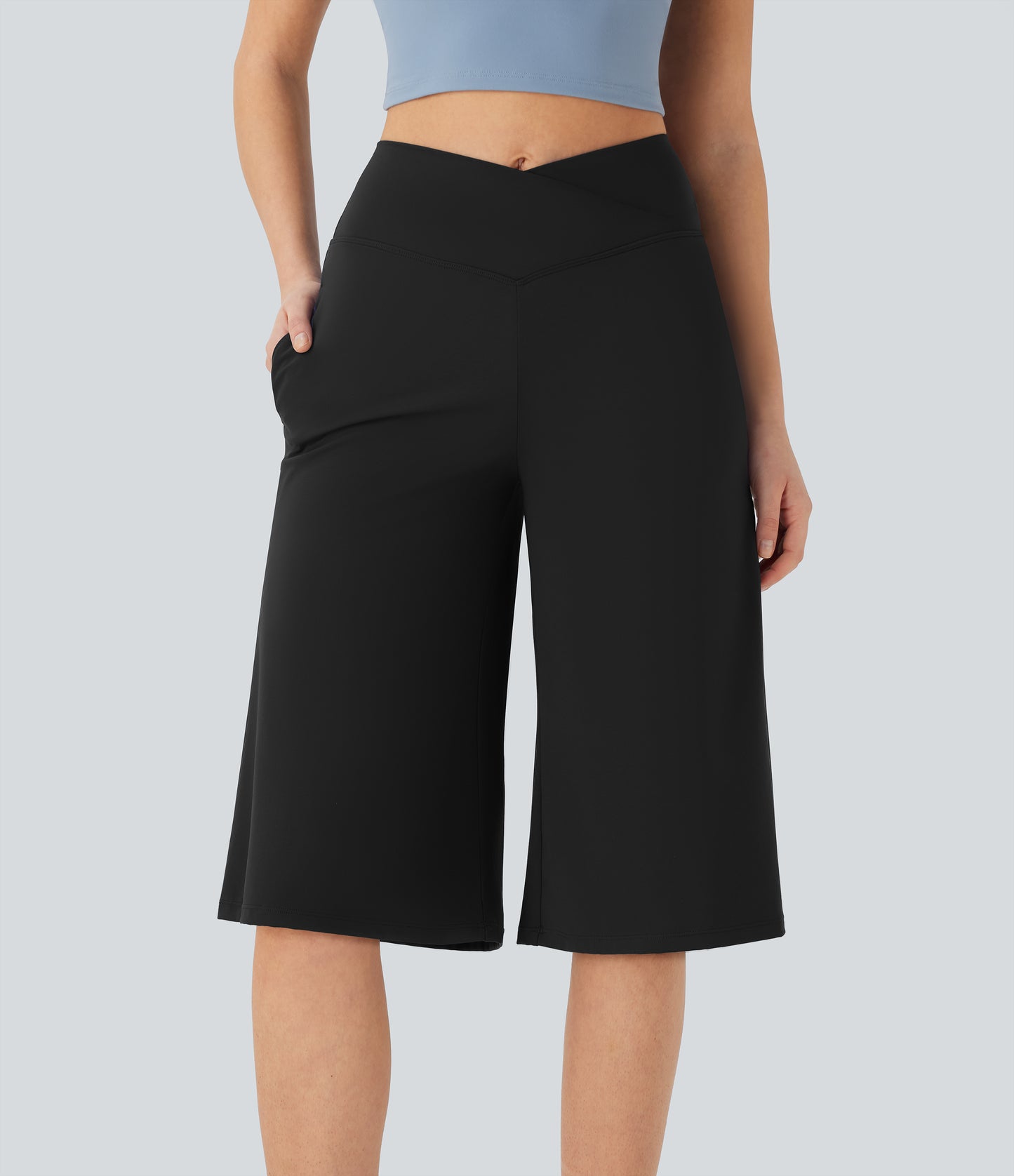 High Waisted Wide Leg Cool Touch Yoga Pedal Pusher Pants with Pockets