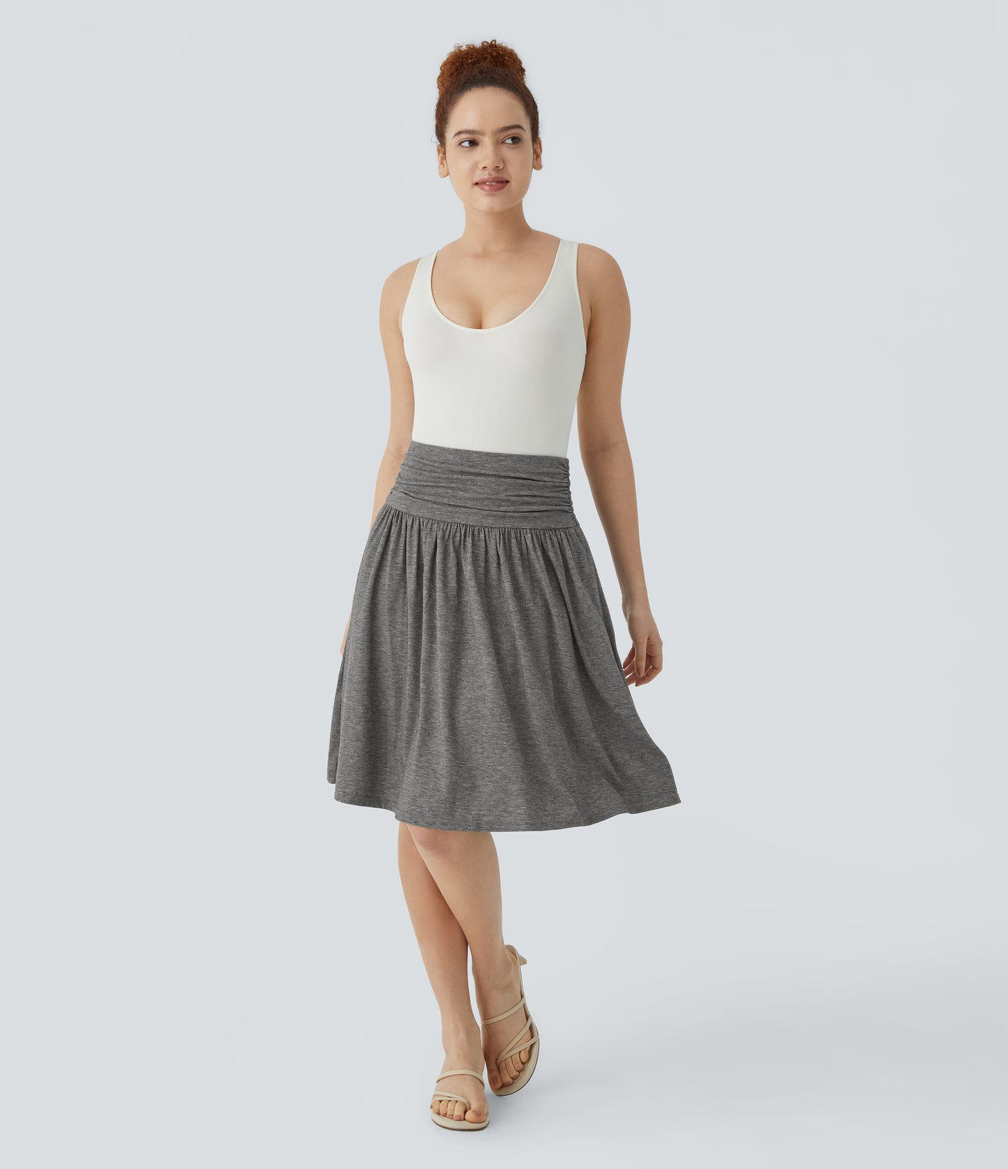 High Waisted Ruched Pocket Flowy Skirt