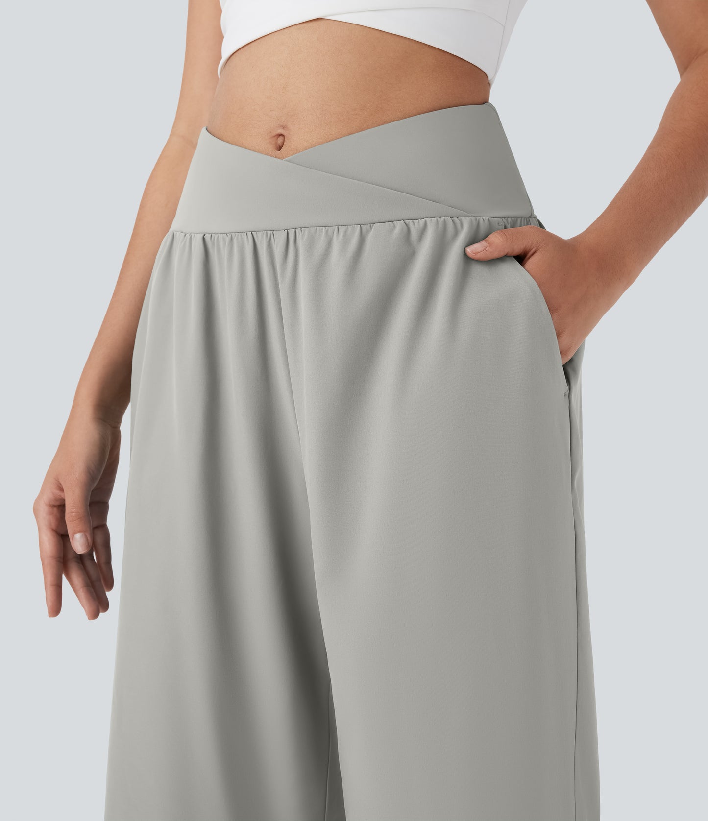 High Waisted Crossover Pocket Quick Dry Capri Pants