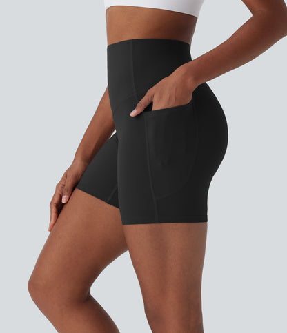 High Waisted Tummy Control Built-in Underwear Anti-Bacterial Shaping Training Biker Shorts 5'' With Pockets