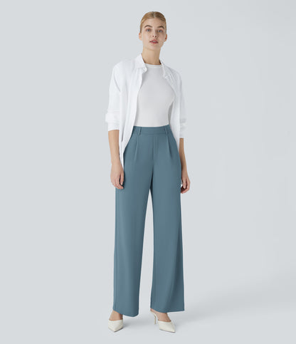 High Waisted Pocket Straight Leg Crepe Work Pants