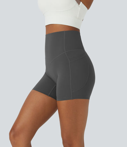 Høy midje magekontroll sidelommer formende treningsbiker shorts 12,5 cm