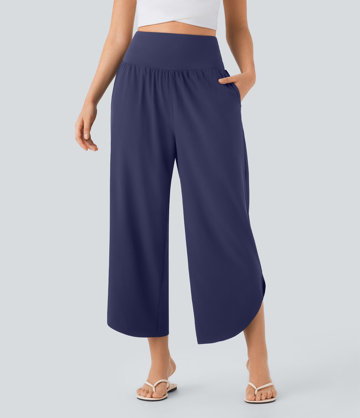 High Waisted Tummy Control Pocket Hem Quick Dry Pants