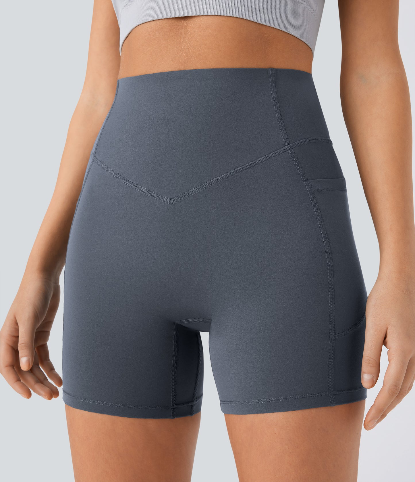 Høy midje, skrumpet rumpeløftende, magekontroll, formende sidelommer, treningsbiker-shorts 12,5 cm
